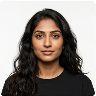 Priya Anand, customer, a woman with long wavy dark hair in a black sweater